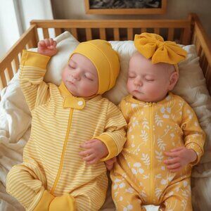 💫 Realistic Newborn Baby Dolls Twins Yellow Soft Vinyl Clothes Toy Gift Kids